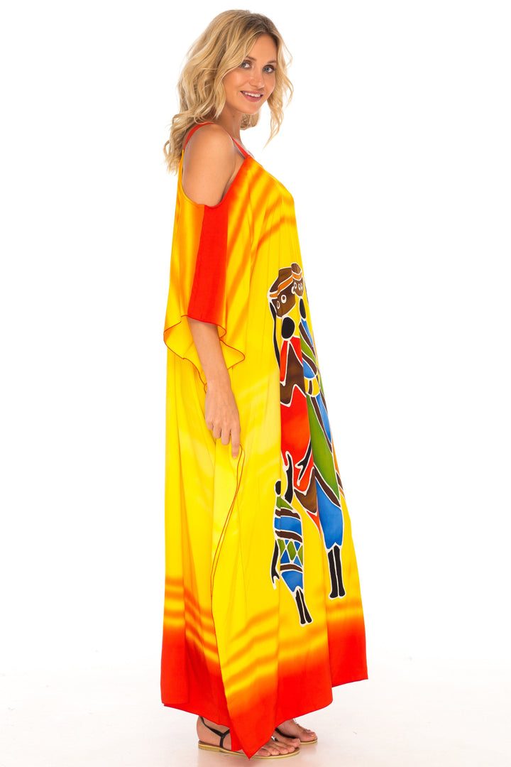 SHU - SHI Women's Kaftan Maxi Dress - Cold Shoulder, Casual Long Beach Cover - Up, Plus Size Caftan - Love ShuShi